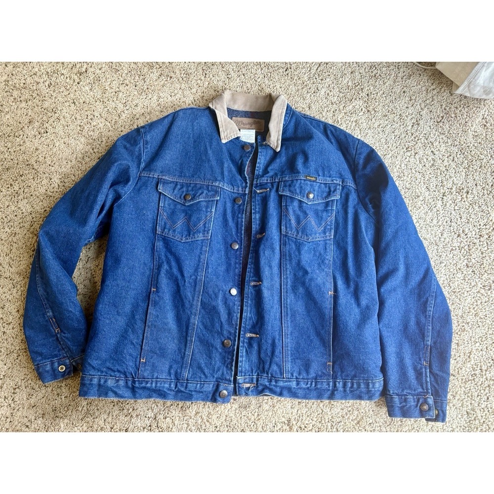 Men's Wrangler Blanket Lined Corduroy‎ Collar Denim Jacket Size 48 L